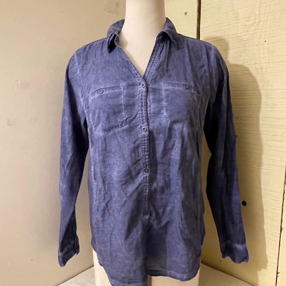 Keren Hart‎ Womens Size M Washed Cotton Long Sleeve Button Up Shirt